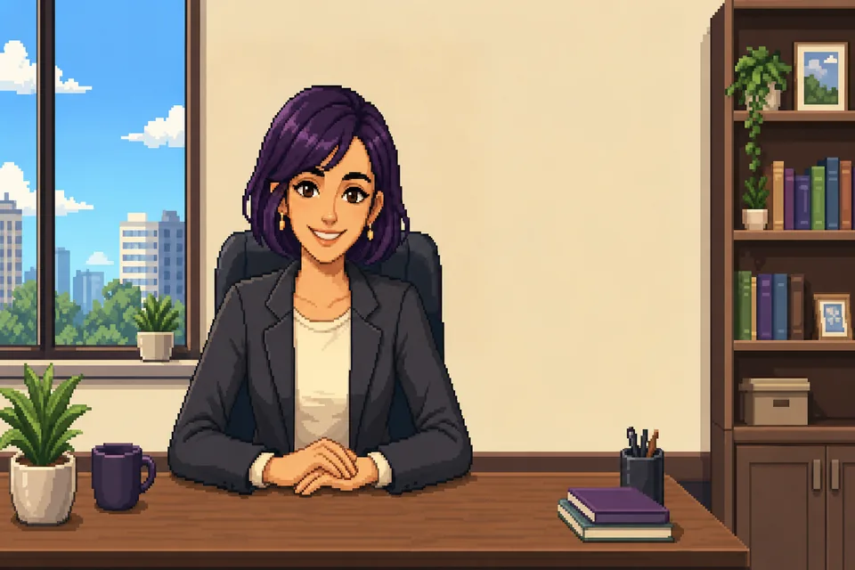 Ada at her desk, drafting a workshop sign-up page.