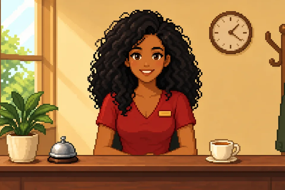 Holly at the front desk.