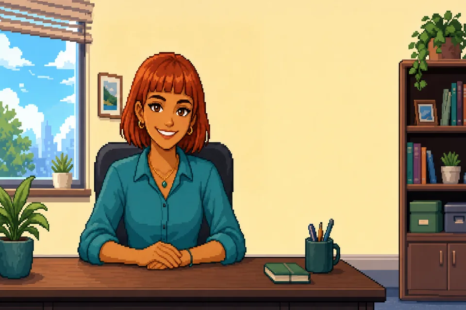 Nora at her desk.